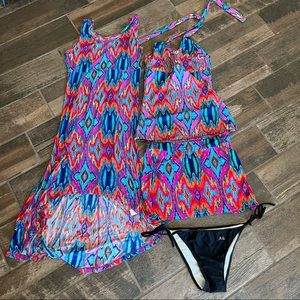 Hapari swim set. Skirt dress top bottom S/M tribal design